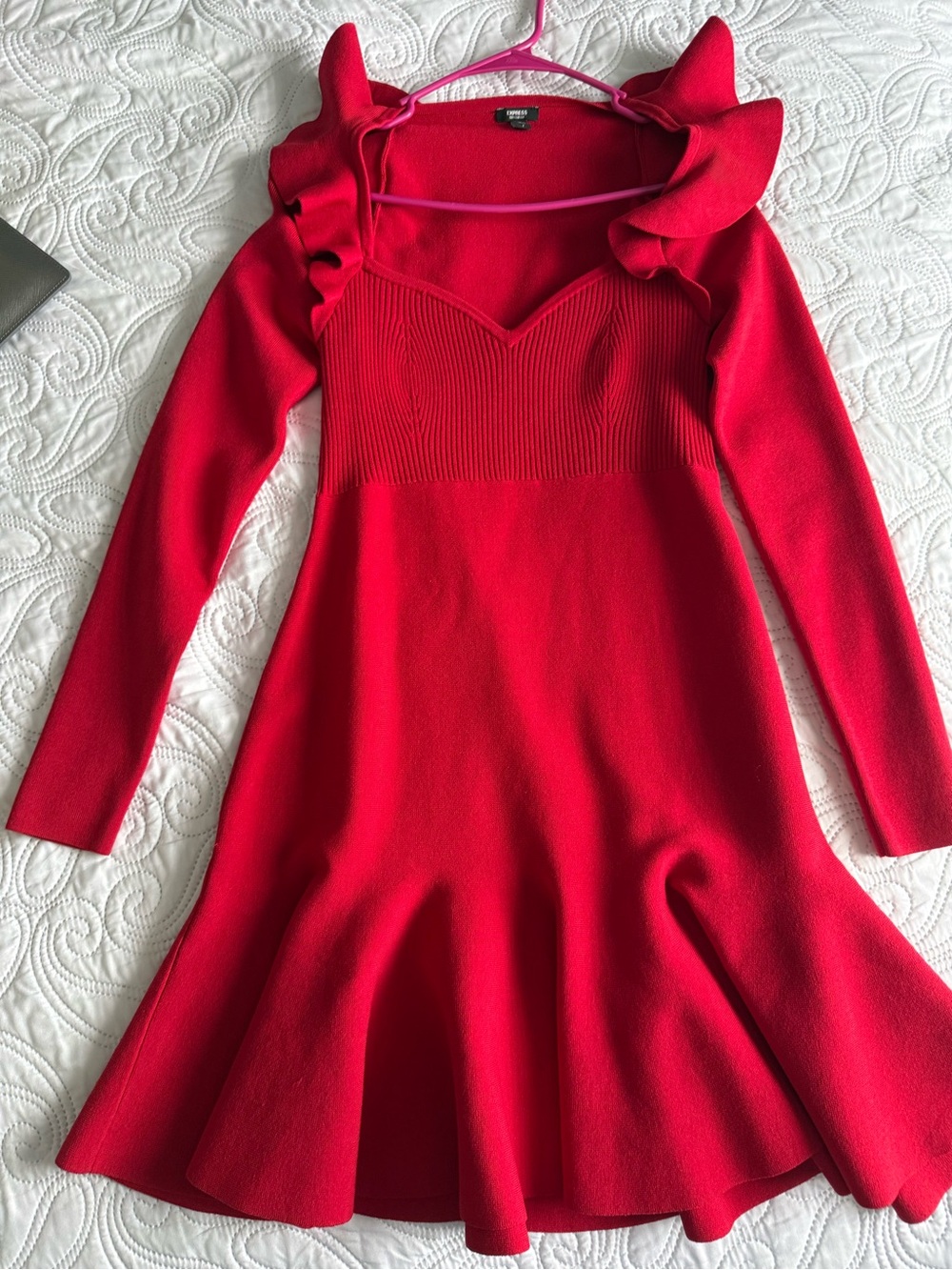 Express  red Ruffle Collar Knit Dress